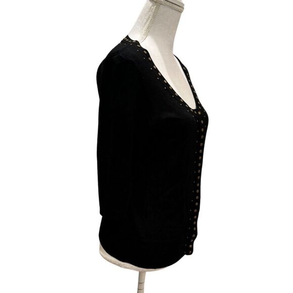 DKNY Button up short sleeves studded sweater.  Black. Large - Picture 6 of 11